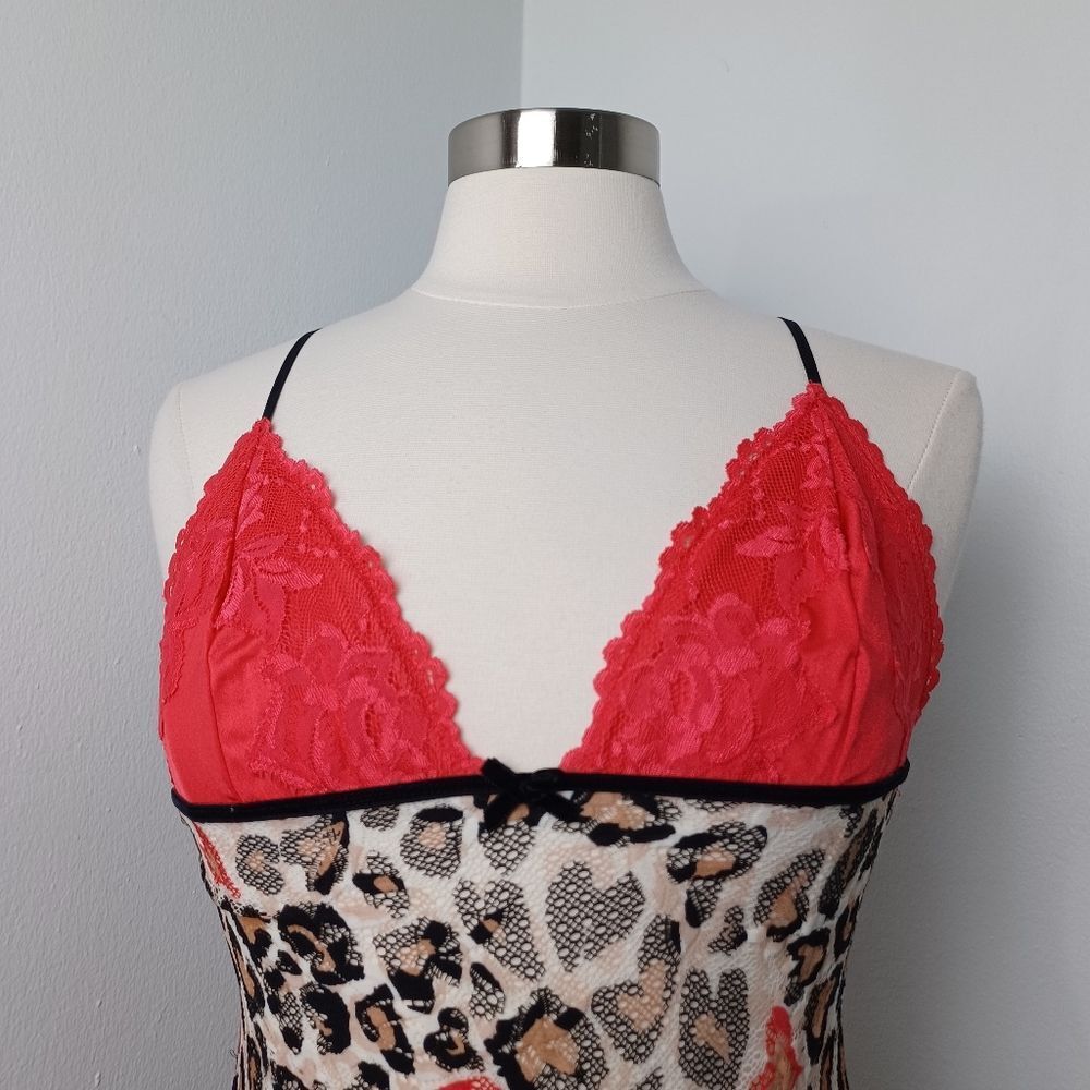 Victoria's Secret Very Sexy Y2K Red Lace Leopard Print Babydoll Chemise Small - Picture 3 of 11